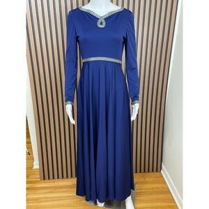 Victoria Royal Women's Dress Evening Gown Maxi Rhinestone Waist 2 Vintage Blue